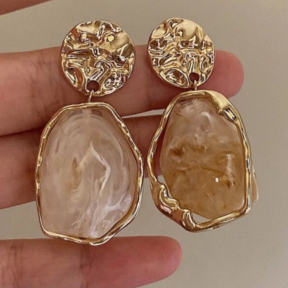 Women's Unique Boho Gold Geometric Stone Hanging Earrings